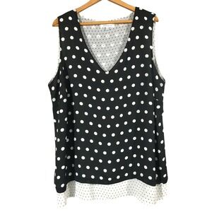Rose Olive Polka Dot Sleeveless V Neck Layered Tank Top Plus Size 2X Black White